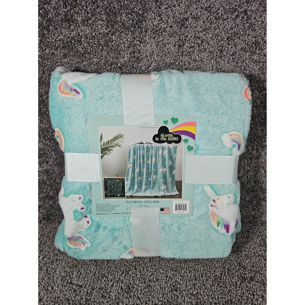 Glow In The Dark Rainbow Unicorn Flannel Throw. New
